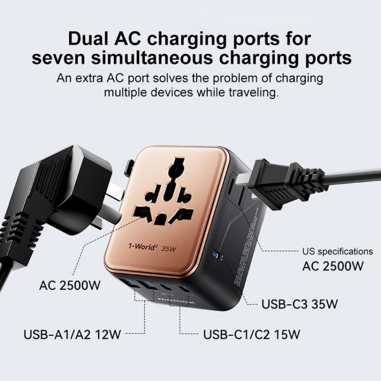 Cargador rápido dual de CA GaN MOMAX 1-World UA27 PD de 35 W, UA27
