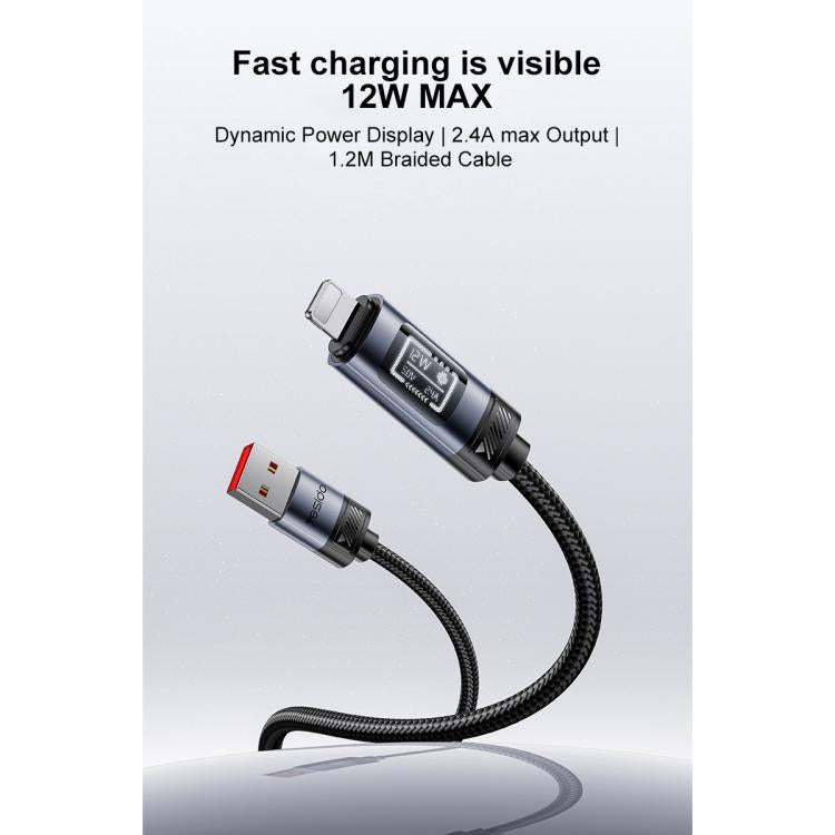 Cable de datos y carga USB a pantalla OLED de 8 pines Yesido CA138L de 12 W y 2,4 A, USB to 8 Pin