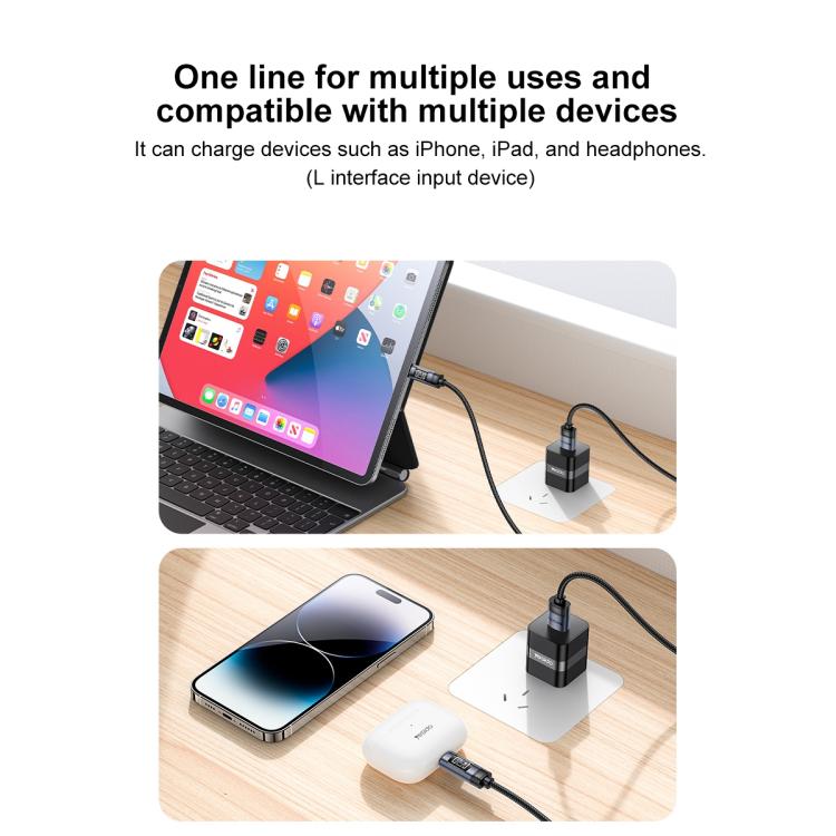 Cable de datos y carga USB a pantalla OLED de 8 pines Yesido CA138L de 12 W y 2,4 A, USB to 8 Pin