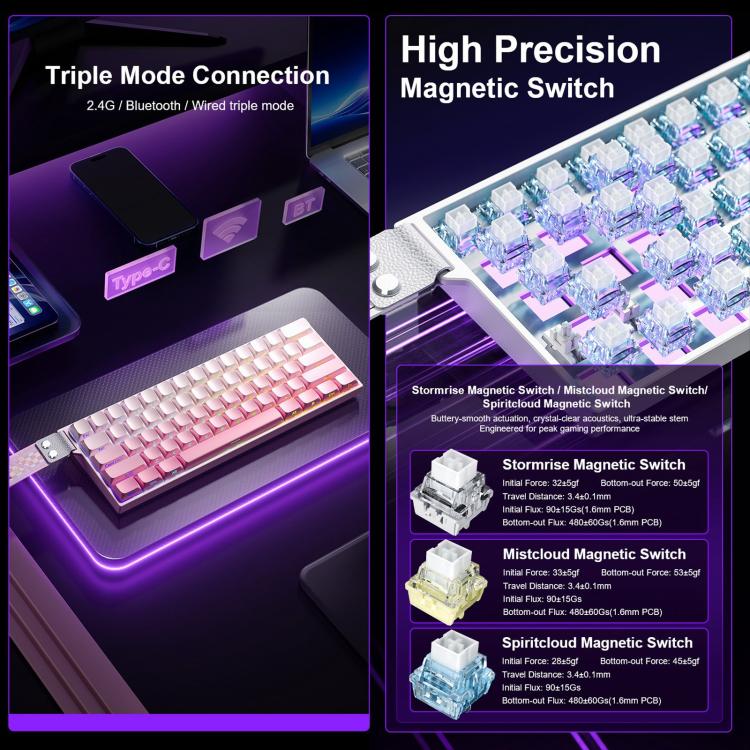 Teclado mecánico inalámbrico para juegos AULA MINI60 HE Pro de 61 teclas con iluminación RGB