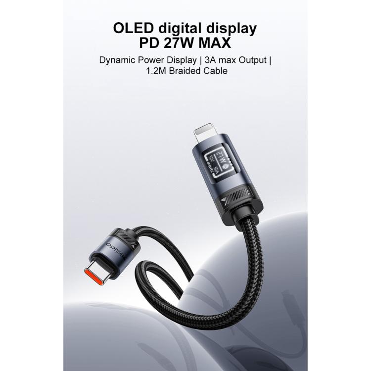 Cable de carga y datos Yesido CA201 de 27 W con conector tipo C a pantalla OLED de 8 pines, Type-C to 8 Pin
