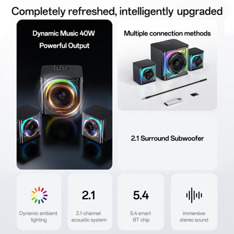 Sistema de altavoces Bluetooth Yesido YSW41 de 40 W y 2.1 canales con iluminación RGB colorida y subwoofer., YSW41