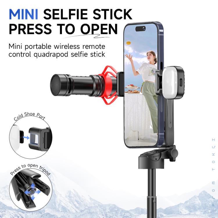 F07 Mini palo selfie cuadrúpedo inalámbrico portátil de 410 mm con control remoto F07 de 410 mm, No Fill Light, with 1pc D9 Fill Light, with 2pcs D9 Fill Lights