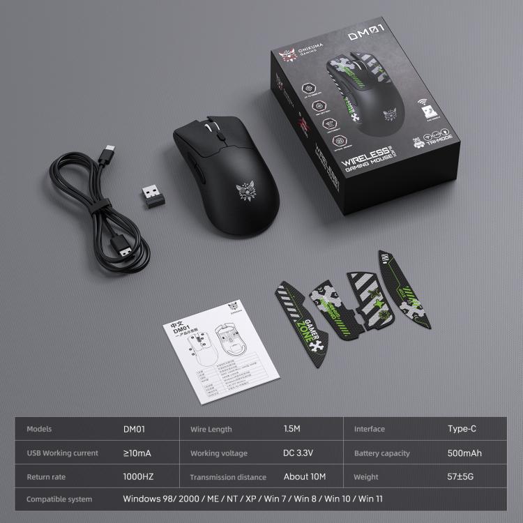 Ratón para juegos ONIKUMA DM01 de 12800 DPI, 2,4 GHz, Bluetooth y con cable, triple modo., DM01