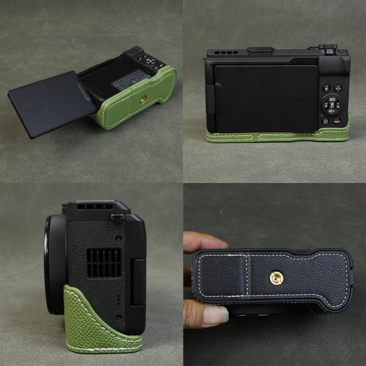 Funda para cámara de media carcasa de cuero vegano con textura de palma, For Canon PowerShot V1
