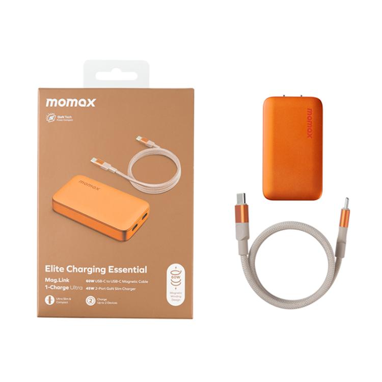 Kit de cargador rápido MOMAX UM79 1-Charge Ultra de 45 W con 2 puertos GaN Slim, enchufe estadounidense.