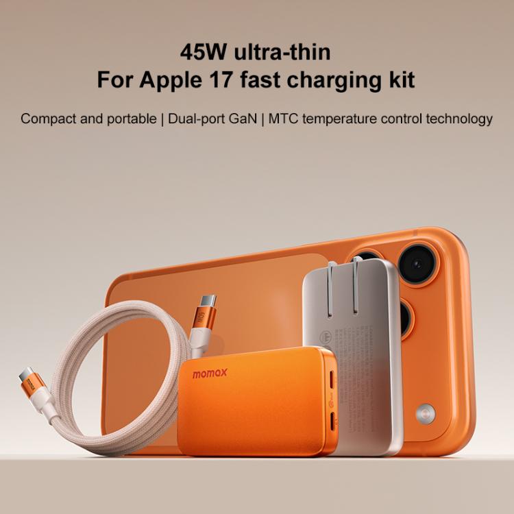 Kit de cargador rápido MOMAX UM79 1-Charge Ultra de 45 W con 2 puertos GaN Slim, enchufe estadounidense.