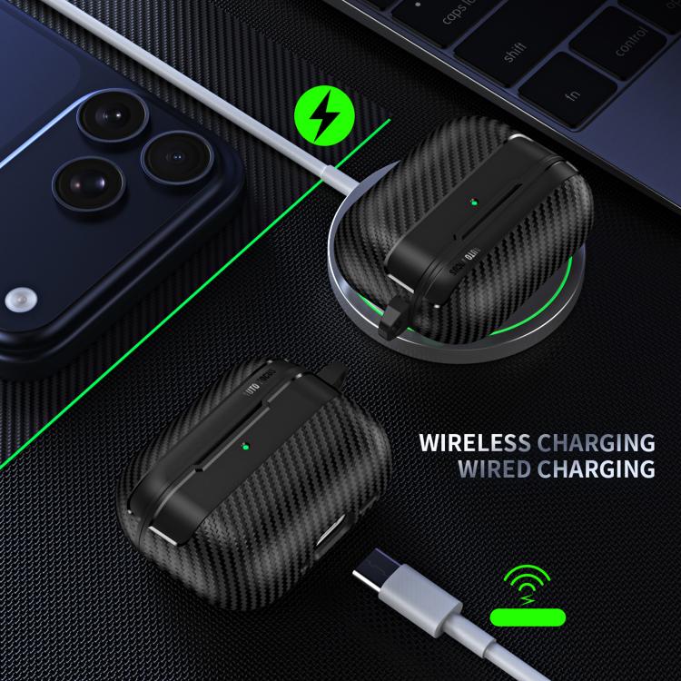 Estuche para auriculares XDcase con textura de fibra de carbono y gancho., For AirPods Pro 3, For AirPods 4