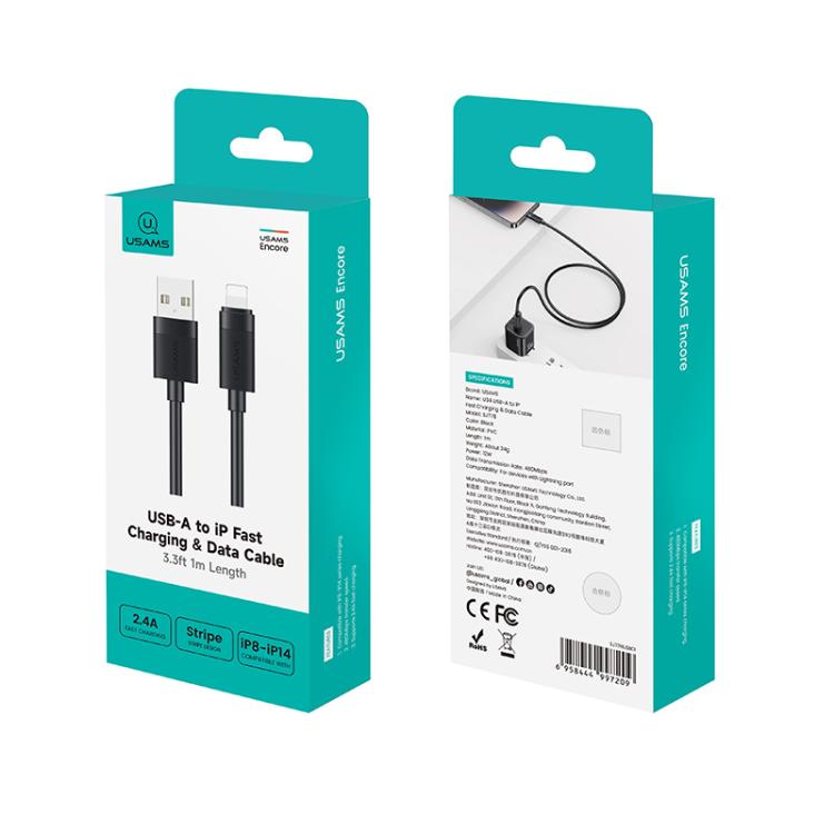 Cable de datos de carga rápida USAMS SJ778 U94 USB a 8 pines 2.4A, USB to 8pin