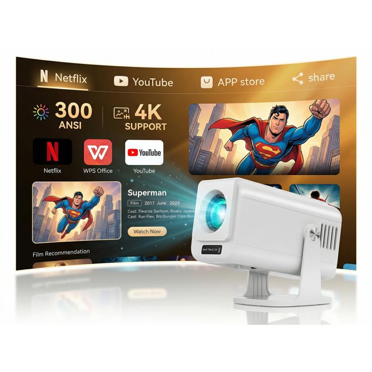 Proyector inteligente portátil V1 con enfoque automático, pantalla LCD de 3 pulgadas, resolución 1920x1080P, 270 ANSI y sistema operativo Android 13., US Plug, EU Plug, UK Plug, AU Plug, Auto Focus / US Plug, Auto Focus / EU Plug, Auto Focus / UK Plug ...