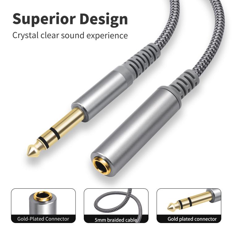 Cable de extensión estéreo de 6,35 mm (1/4 de pulgada) con conector TRS macho a hembra., 2m, 3m, 4.5m, 6m
