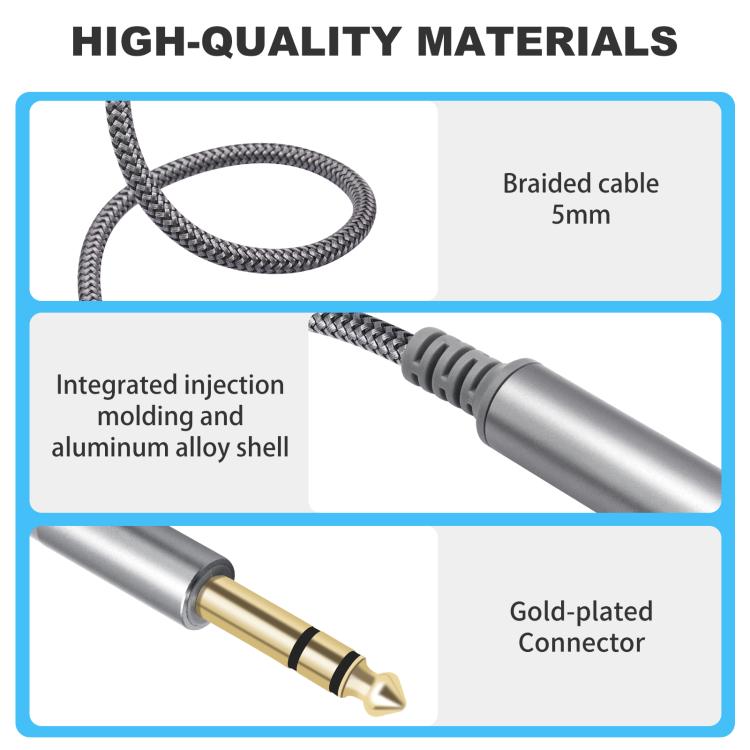 Cable de extensión estéreo de 6,35 mm (1/4 de pulgada) con conector TRS macho a hembra., 2m, 3m, 4.5m, 6m