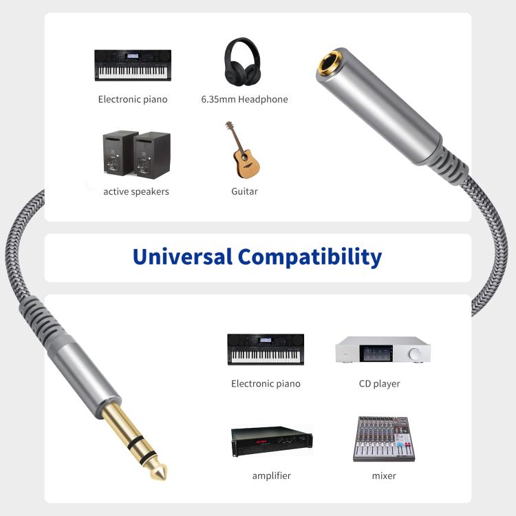Cable de extensión estéreo de 6,35 mm (1/4 de pulgada) con conector TRS macho a hembra., 2m, 3m, 4.5m, 6m