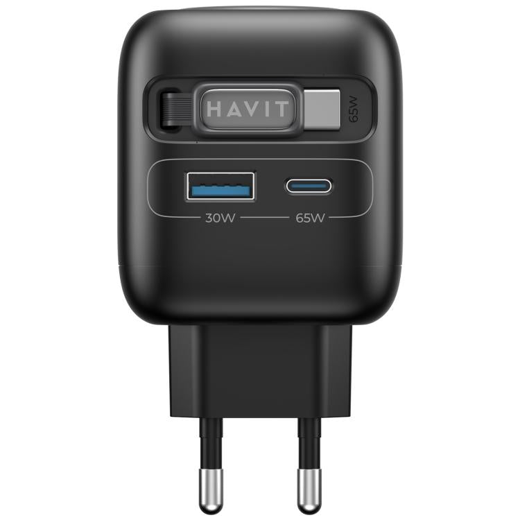 Cargador de viaje Havit UC252 de 65 W, 3 en 1, GaN, con cable retráctil tipo C., UC252(EU Plug), UC252(US Plug)