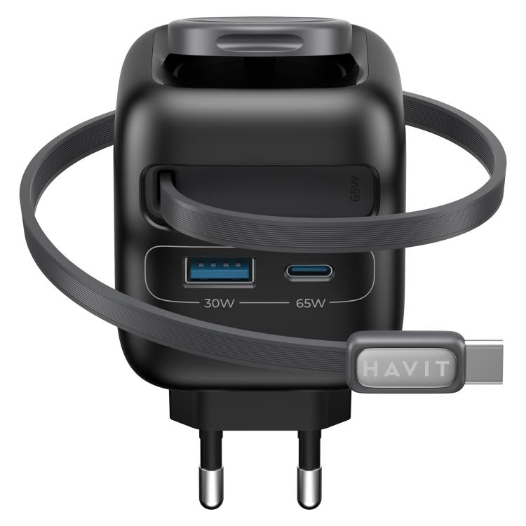 Cargador de viaje Havit UC252 de 65 W, 3 en 1, GaN, con cable retráctil tipo C., UC252(EU Plug), UC252(US Plug)