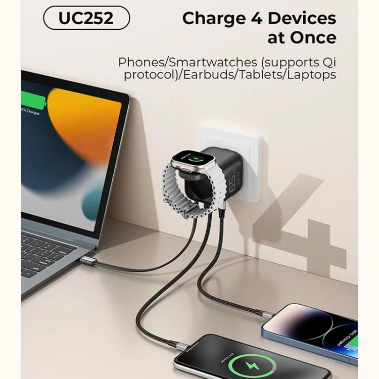 Cargador de viaje Havit UC252 de 65 W, 3 en 1, GaN, con cable retráctil tipo C., UC252(EU Plug), UC252(US Plug)