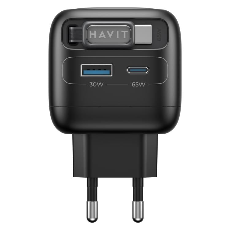 Cargador de viaje Havit UC253 de 65 W, 3 en 1, GaN, con cable retráctil tipo C., UC253(EU Plug)