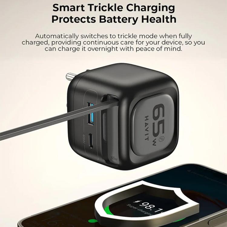 Cargador de viaje Havit UC253 de 65 W, 3 en 1, GaN, con cable retráctil tipo C., UC253(EU Plug)