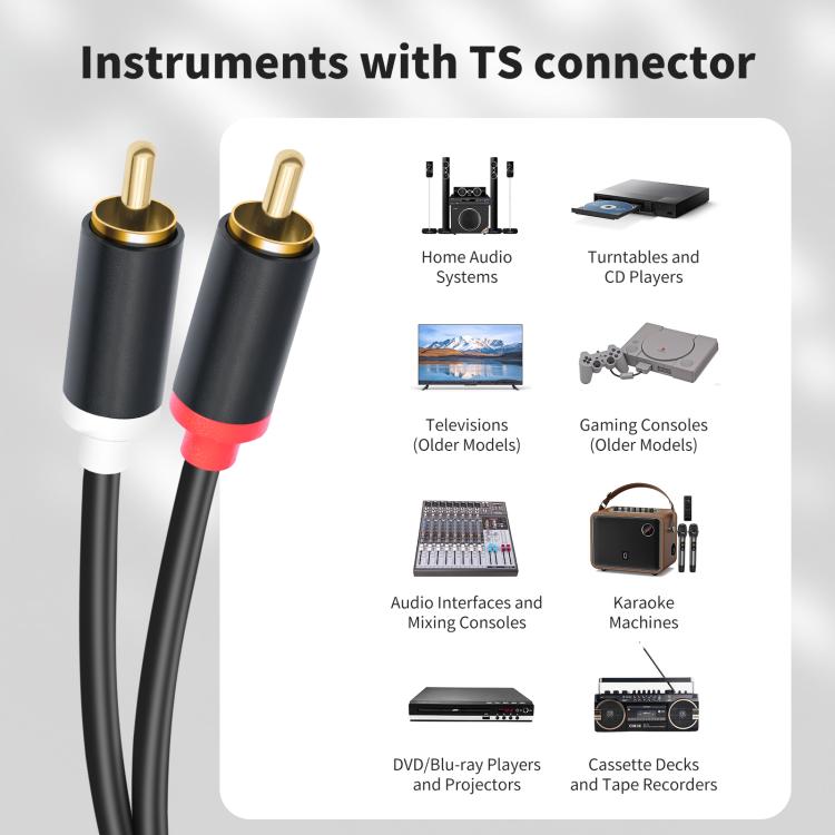 Cables de conexión de audio para consolas de mezcla (2 RCA a 2 x 6,35 mm macho), 1.5m, 3m, 5m