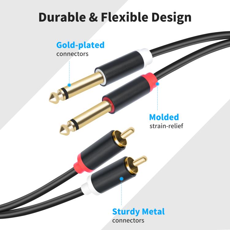 Cables de conexión de audio para consolas de mezcla (2 RCA a 2 x 6,35 mm macho), 1.5m, 3m, 5m