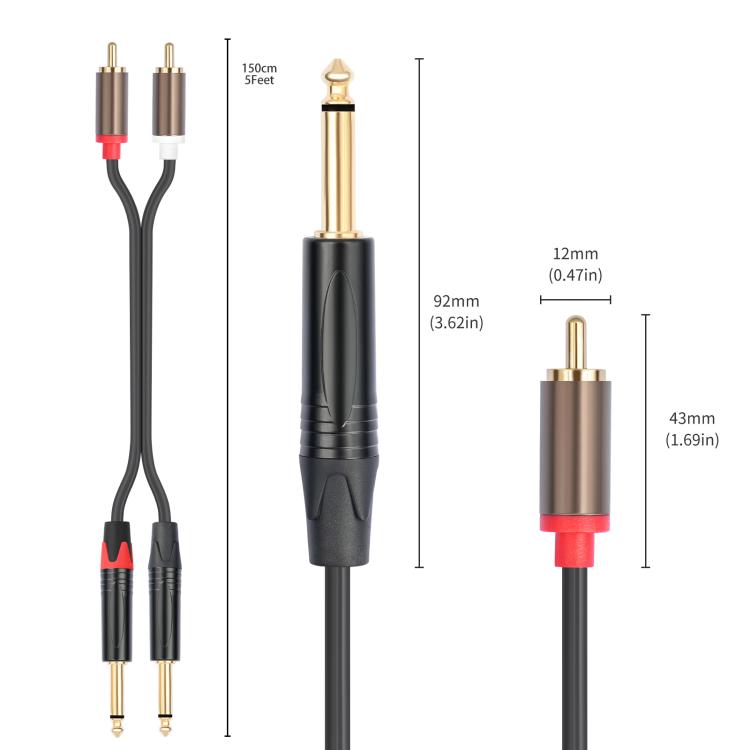 Cables de audio con 2 conectores RCA macho a 2 conectores XLR hembra, 1.5m, 3m, 5m, 6m
