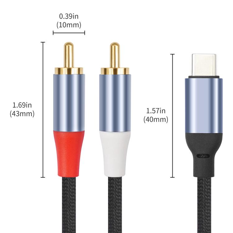 Cable de decodificación de audio de 24 bits de USB-C a doble RCA macho, 1m, 2m, 3m