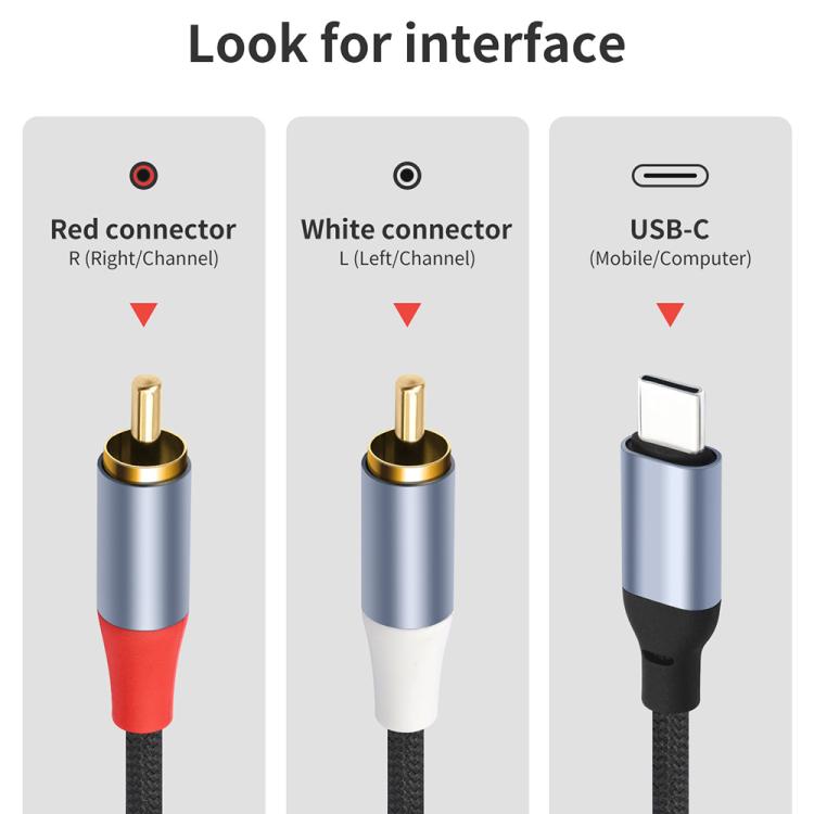 Cable de decodificación de audio de 24 bits de USB-C a doble RCA macho, 1m, 2m, 3m