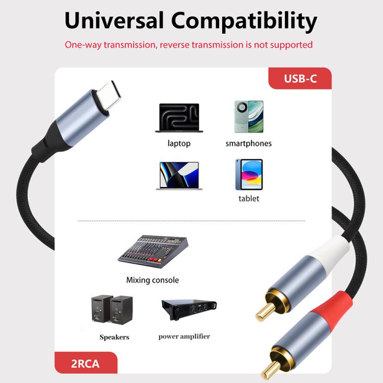 Cable de decodificación de audio de 24 bits de USB-C a doble RCA macho, 1m, 2m, 3m