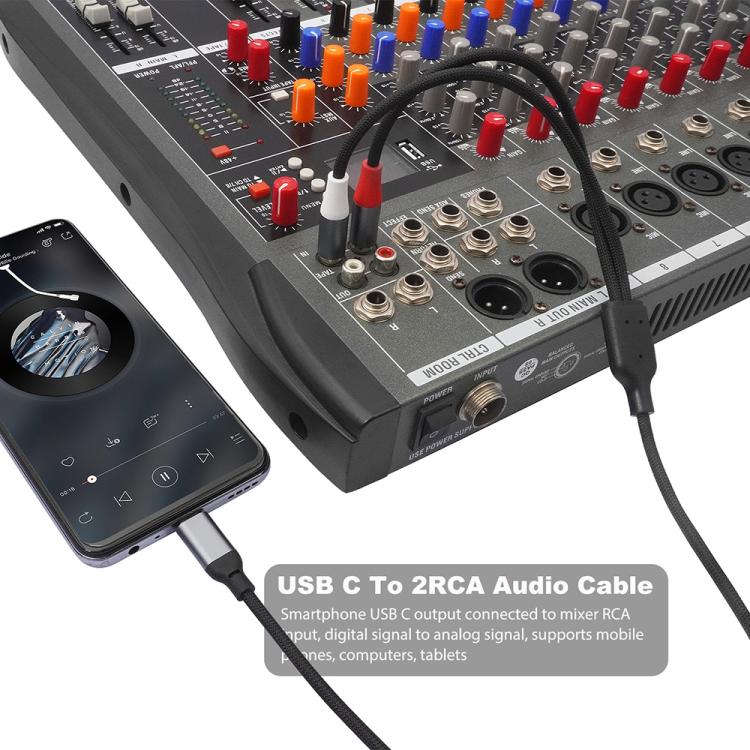 Cable de decodificación de audio de 24 bits de USB-C a doble RCA macho, 1m, 2m, 3m