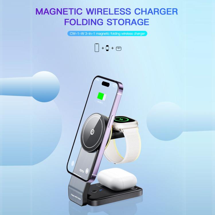 Base de carga inalámbrica magnética 3 en 1 TOTU CW-1-W para teléfono, auriculares y reloj., CW-1-W
