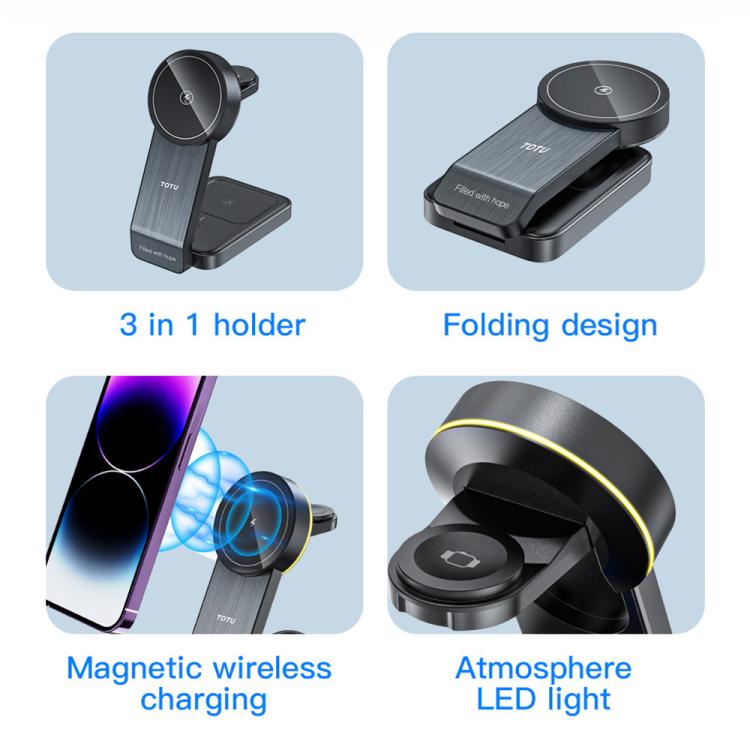 Base de carga inalámbrica magnética 3 en 1 TOTU CW-1-W para teléfono, auriculares y reloj., CW-1-W