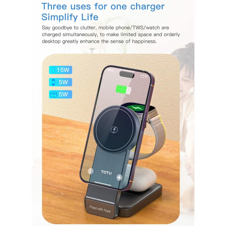 Base de carga inalámbrica magnética 3 en 1 TOTU CW-1-W para teléfono, auriculares y reloj., CW-1-W