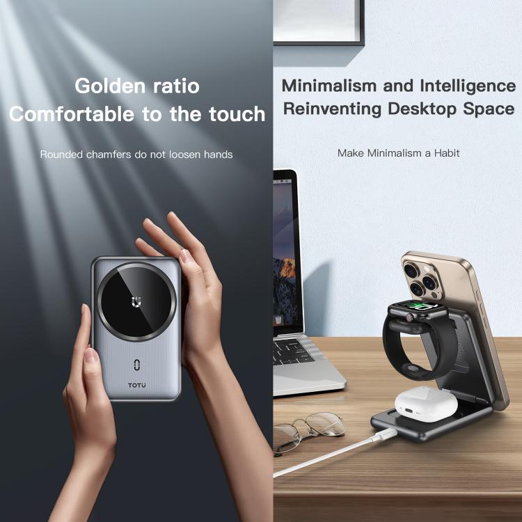 Estación de carga inalámbrica TOTU CW-4-W 3 en 1, soporte cargador magnético plegable para teléfono, reloj y auriculares., CW-4-W