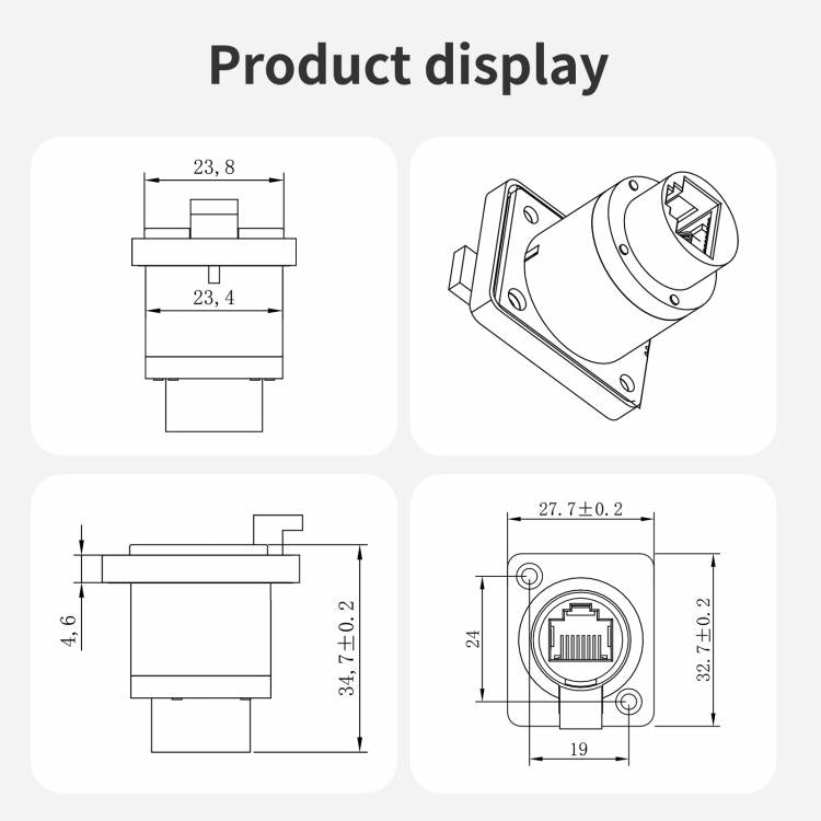 Conector Ethernet LAN impermeable ETH6L RJ45 tipo D hembra a hembra para panel de señales, ETH6L