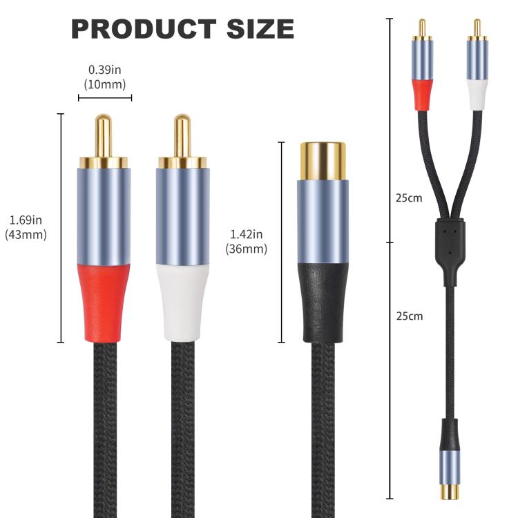 Cable divisor de audio en forma de Y con conector RCA hembra 8004MMF a 2 conectores RCA macho, 8004MMF