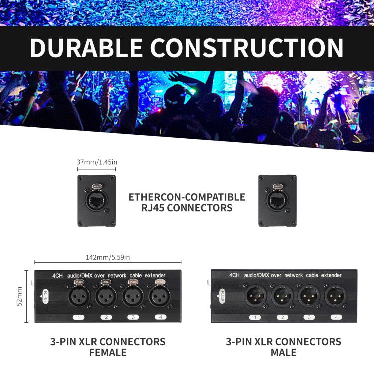 Caja divisora expansora de 4 canales XLR macho a hembra, extensión Ethernet RJ45