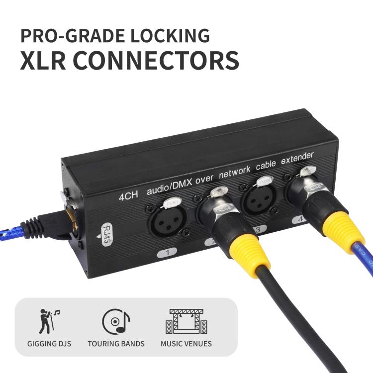 Caja divisora expansora de 4 canales XLR macho a hembra, extensión Ethernet RJ45