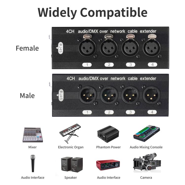 Caja divisora expansora de 4 canales XLR macho a hembra, extensión Ethernet RJ45