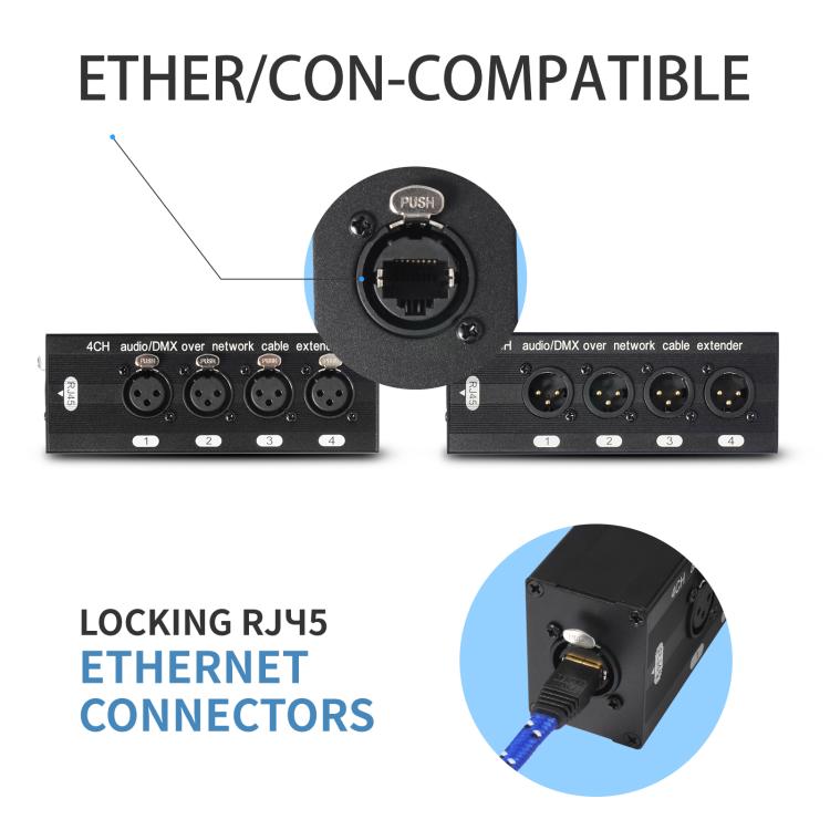 Caja divisora expansora de 4 canales XLR macho a hembra, extensión Ethernet RJ45