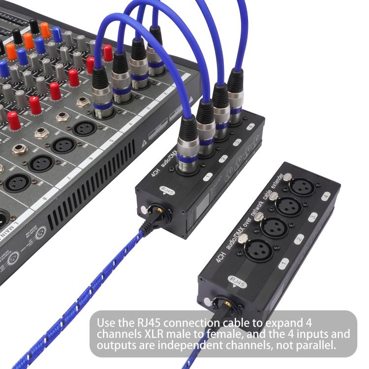Caja divisora expansora de 4 canales XLR macho a hembra, extensión Ethernet RJ45