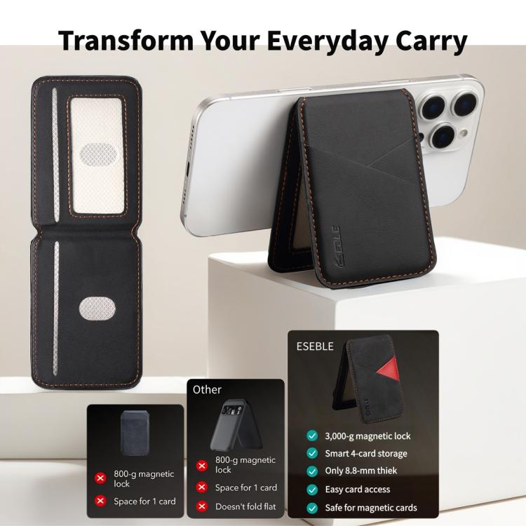 Soporte magnético RFID para tarjetas de teléfono móvil ESEBLE S2 con textura de piel sintética