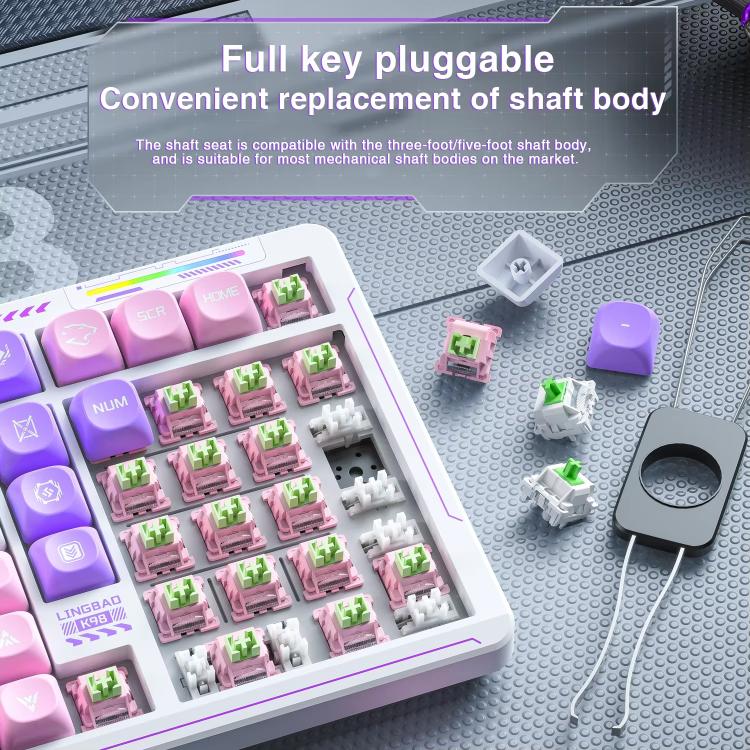 Teclado inalámbrico para juegos LINGBAO K98 de 101 teclas con triple modo, Black Pink-Grey Wood Axis V4-Korean, Blue-Grey Wood Axis V4-Korean, Black Red-Grey Wood Axis V3-Korean, Black Red-Grey Wood Axis V3-Russian, Blue-Grey Wood Axis V4-Russian