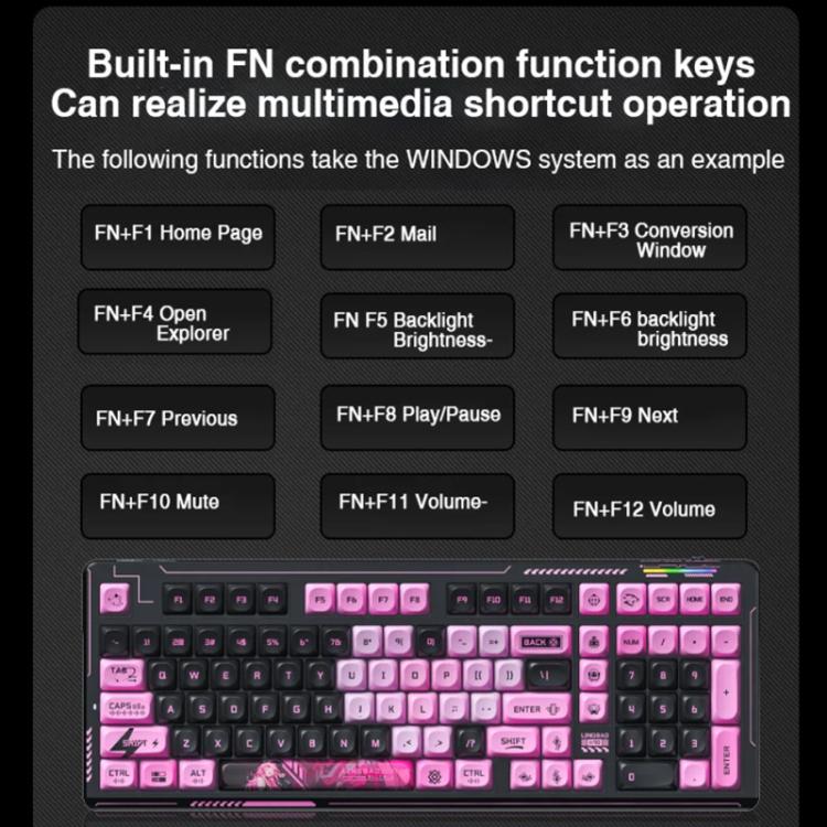 Teclado inalámbrico para juegos LINGBAO K98 de 101 teclas con triple modo, Black Pink-Flower Field Axis, Black Red-Red Rabbit Axis, White-Glazed Tile Axis, Blackberry Powder-Red Rabbit Axis Pro, Blackberry Powder-Glazed Tile Axis                       ...