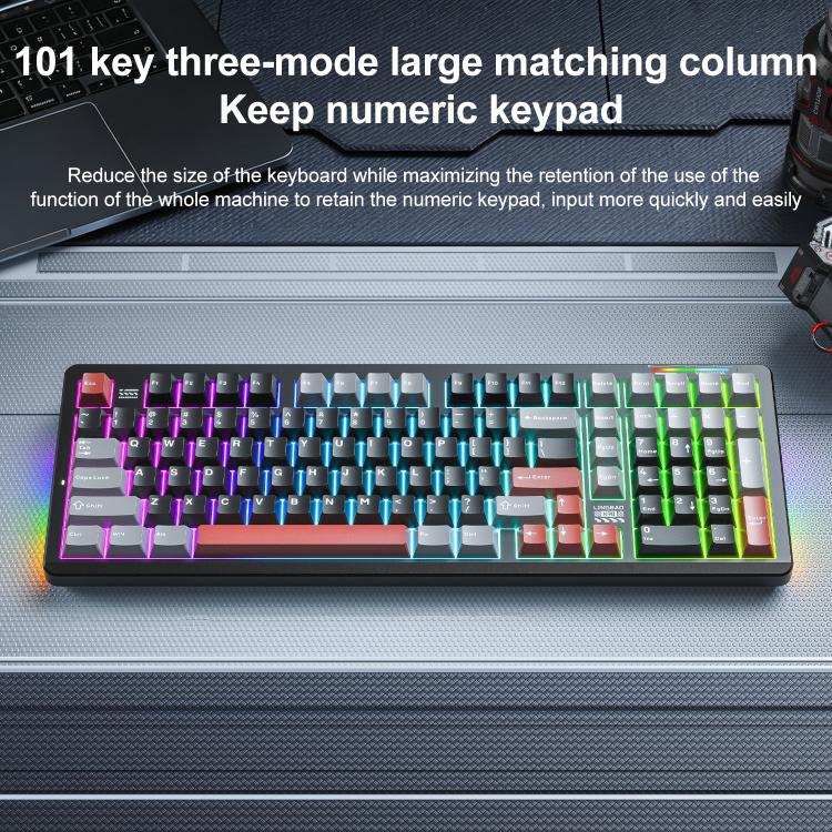 Teclado inalámbrico para juegos LINGBAO K98 de 101 teclas con triple modo, Black Pink-Flower Field Axis, Black Red-Red Rabbit Axis, White-Glazed Tile Axis, Blackberry Powder-Red Rabbit Axis Pro, Blackberry Powder-Glazed Tile Axis                       ...