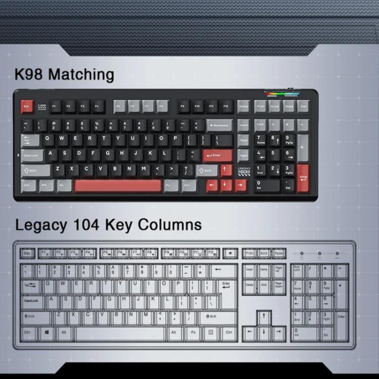 Teclado inalámbrico para juegos LINGBAO K98 de 101 teclas con triple modo, Black Pink-Flower Field Axis, Black Red-Red Rabbit Axis, White-Glazed Tile Axis, Blackberry Powder-Red Rabbit Axis Pro, Blackberry Powder-Glazed Tile Axis                       ...