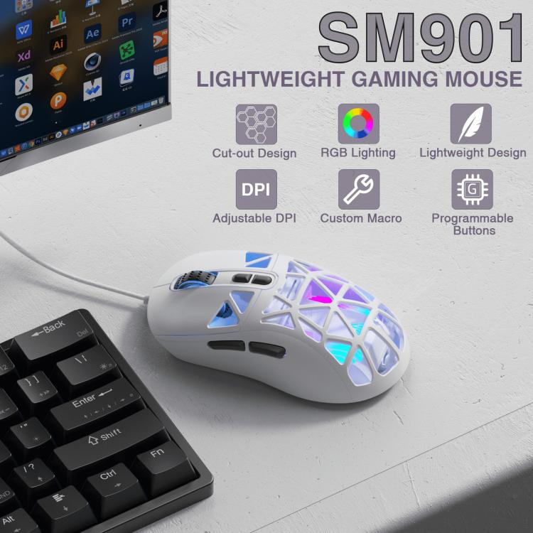 Ratón para juegos con cable SOLAKAKA SM901 Hollow RGB Light, SM901