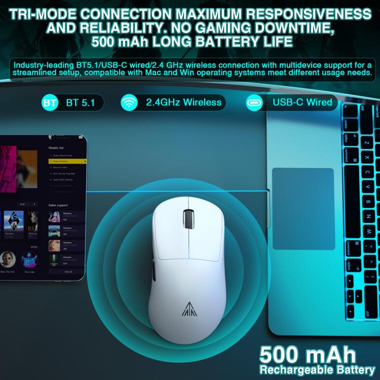 Ratón inalámbrico trimodal SOLAKAKA SM850 de 24000 DPI, 2,4 GHz + Bluetooth + con cable., SM850