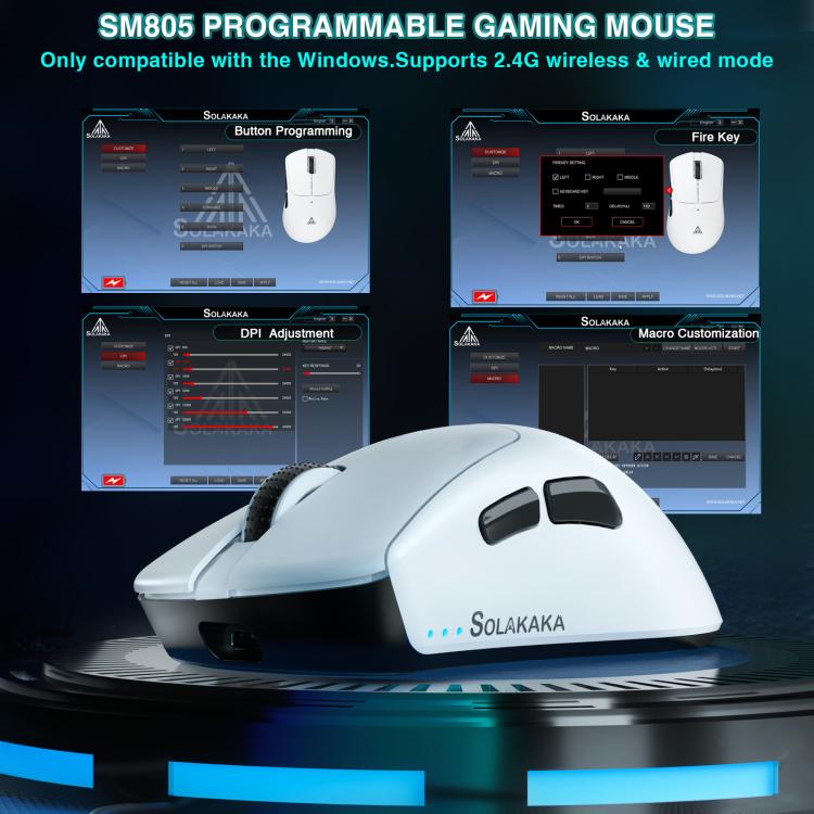 Ratón inalámbrico trimodal SOLAKAKA SM805 de 24000 DPI, 2,4 GHz + Bluetooth + con cable., SM805