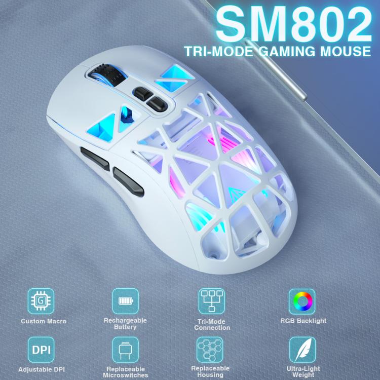 Ratón inalámbrico ultraligero SOLAKAKA SM802 de tres modos: 2,4 GHz + Bluetooth + con cable., SM802