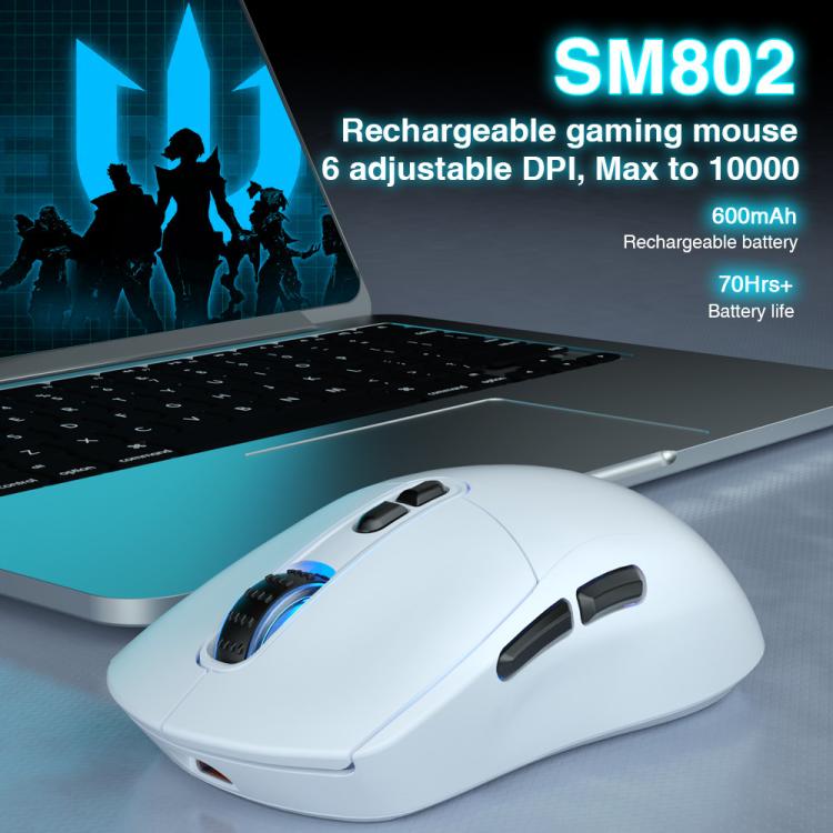 Ratón inalámbrico ultraligero SOLAKAKA SM802 de tres modos: 2,4 GHz + Bluetooth + con cable., SM802